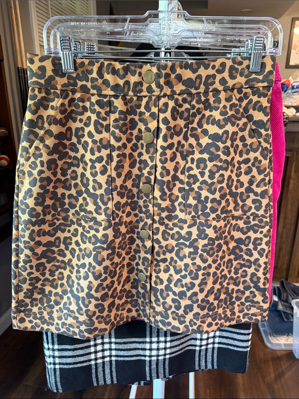 Leopard Print Button-Front Women's Shorts - Tan/Black